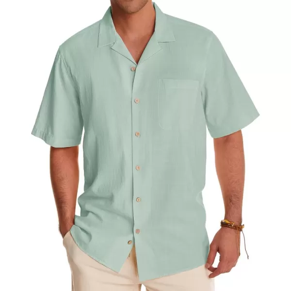 Alimens &amp; Gentle Mens Linen Shirts Short Sleeve Button Down Shirts Cotton Summer Beach Cuban Shirts Vacation Hawaiian Shirts