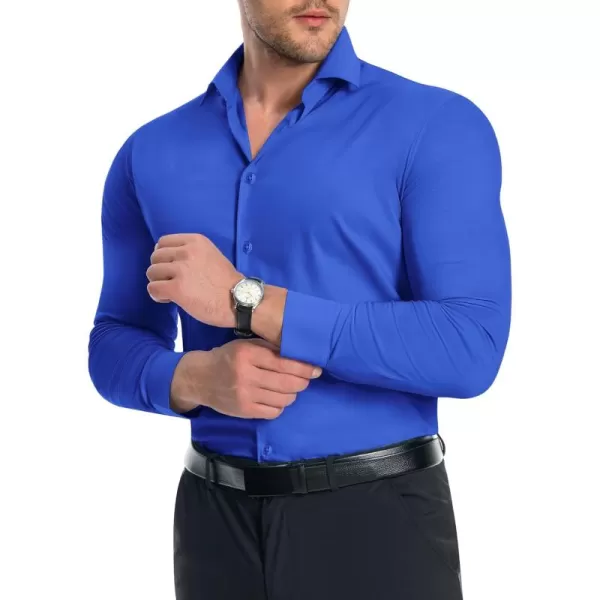 Alimens &amp; Gentle Men's Muscle Fit Dress Shirts Stretch Slim Fit Long Sleeve Button Down Shirts Business Formal Dress Shirts