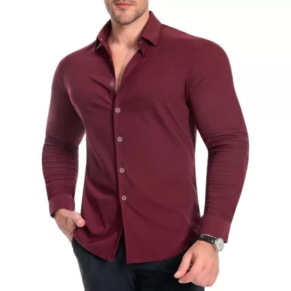 Alimens &amp; Gentle Men's Muscle Fit Dress Shirts Stretch Slim Fit Long Sleeve Button Down Shirts Business Formal Dress Shirts