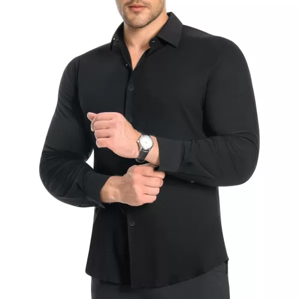 Alimens &amp; Gentle Men's Muscle Fit Dress Shirts Stretch Slim Fit Long Sleeve Button Down Shirts Business Formal Dress Shirts