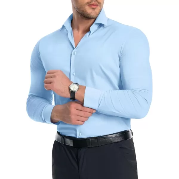 Alimens &amp; Gentle Men's Muscle Fit Dress Shirts Stretch Slim Fit Long Sleeve Button Down Shirts Business Formal Dress Shirts