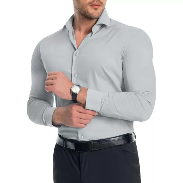 Alimens &amp; Gentle Men's Muscle Fit Dress Shirts Stretch Slim Fit Long Sleeve Button Down Shirts Business Formal Dress Shirts