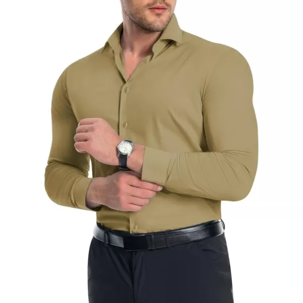 Alimens &amp; Gentle Men's Muscle Fit Dress Shirts Stretch Slim Fit Long Sleeve Button Down Shirts Business Formal Dress Shirts