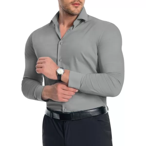 Alimens &amp; Gentle Men's Muscle Fit Dress Shirts Stretch Slim Fit Long Sleeve Button Down Shirts Business Formal Dress Shirts