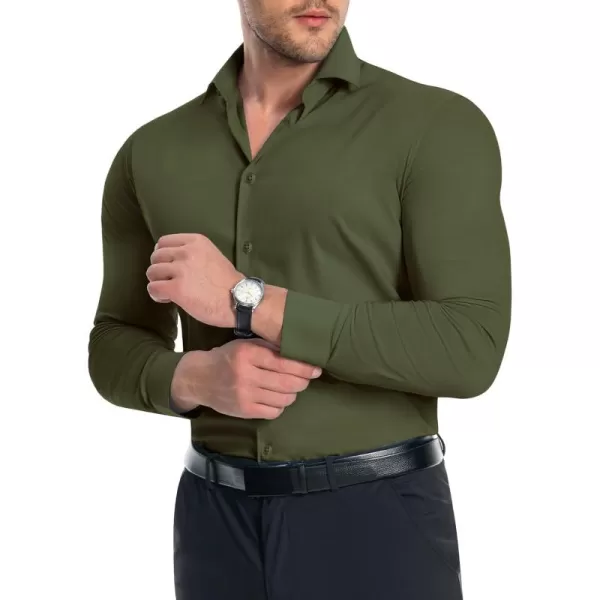 Alimens &amp; Gentle Men's Muscle Fit Dress Shirts Stretch Slim Fit Long Sleeve Button Down Shirts Business Formal Dress Shirts