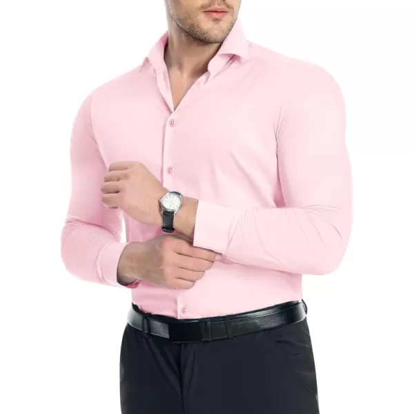 Alimens &amp; Gentle Men's Muscle Fit Dress Shirts Stretch Slim Fit Long Sleeve Button Down Shirts Business Formal Dress Shirts
