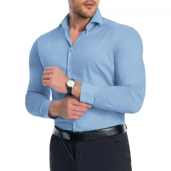 Alimens &amp; Gentle Men's Muscle Fit Dress Shirts Stretch Slim Fit Long Sleeve Button Down Shirts Business Formal Dress Shirts