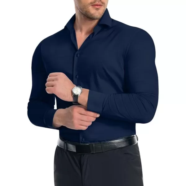 Alimens &amp; Gentle Men's Muscle Fit Dress Shirts Stretch Slim Fit Long Sleeve Button Down Shirts Business Formal Dress Shirts