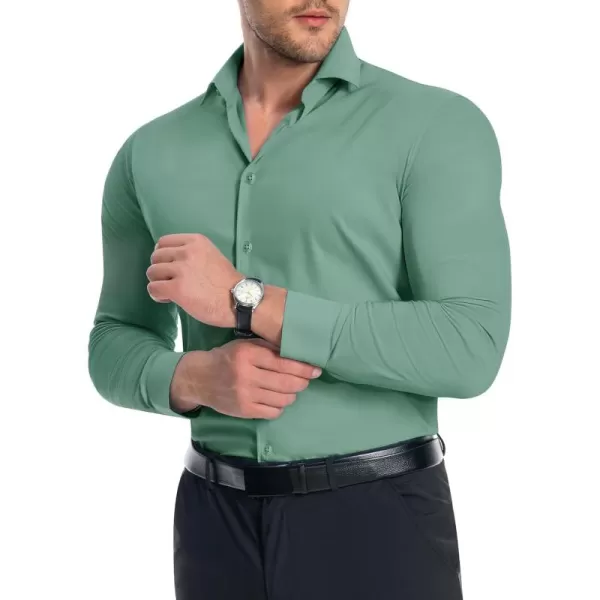 Alimens &amp; Gentle Men's Muscle Fit Dress Shirts Stretch Slim Fit Long Sleeve Button Down Shirts Business Formal Dress Shirts