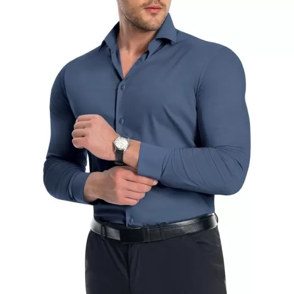 Alimens &amp; Gentle Men's Muscle Fit Dress Shirts Stretch Slim Fit Long Sleeve Button Down Shirts Business Formal Dress Shirts