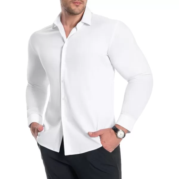 Alimens &amp; Gentle Men's Muscle Fit Dress Shirts Stretch Slim Fit Long Sleeve Button Down Shirts Business Formal Dress Shirts