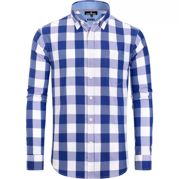 Alimens &amp; Gentle Men's Plaid Button Down Shirts Cotton Long Sleeve Dress Shirts Regular Fit Gingham Shirts