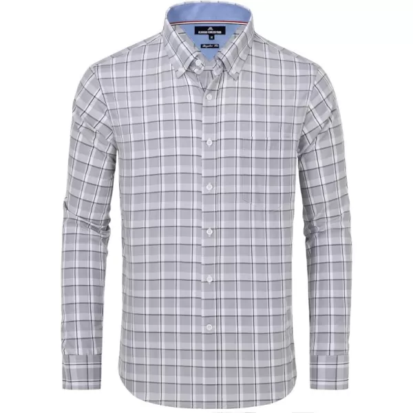 Alimens &amp; Gentle Men's Plaid Button Down Shirts Cotton Long Sleeve Dress Shirts Regular Fit Gingham Shirts