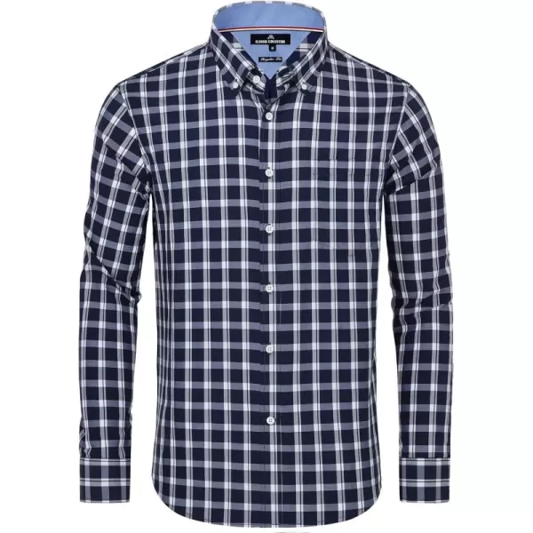 Alimens &amp; Gentle Men's Plaid Button Down Shirts Cotton Long Sleeve Dress Shirts Regular Fit Gingham Shirts