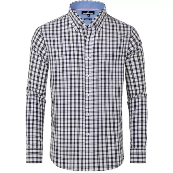 Alimens &amp; Gentle Men's Plaid Button Down Shirts Cotton Long Sleeve Dress Shirts Regular Fit Gingham Shirts