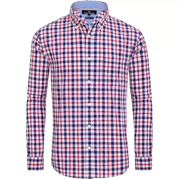 Alimens &amp; Gentle Men's Plaid Button Down Shirts Cotton Long Sleeve Dress Shirts Regular Fit Gingham Shirts