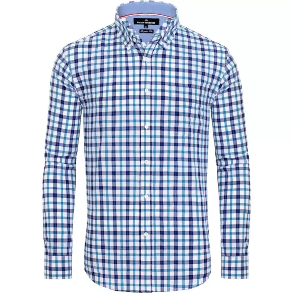 Alimens &amp; Gentle Men's Plaid Button Down Shirts Cotton Long Sleeve Dress Shirts Regular Fit Gingham Shirts