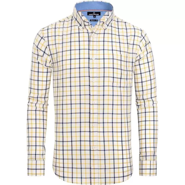 Alimens &amp; Gentle Men's Plaid Button Down Shirts Cotton Long Sleeve Dress Shirts Regular Fit Gingham Shirts