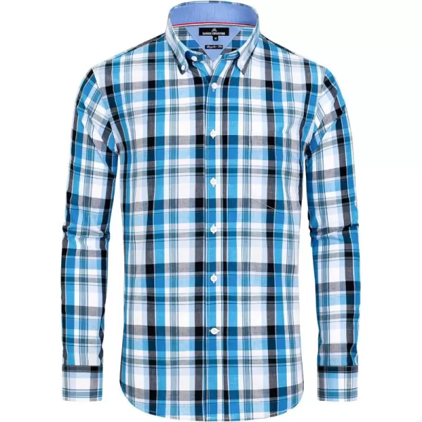 Alimens &amp; Gentle Men's Plaid Button Down Shirts Cotton Long Sleeve Dress Shirts Regular Fit Gingham Shirts