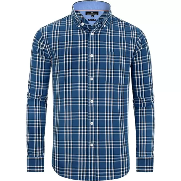Alimens &amp; Gentle Men's Plaid Button Down Shirts Cotton Long Sleeve Dress Shirts Regular Fit Gingham Shirts