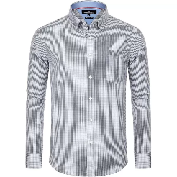 Alimens &amp; Gentle Men's Plaid Button Down Shirts Cotton Long Sleeve Dress Shirts Regular Fit Gingham Shirts