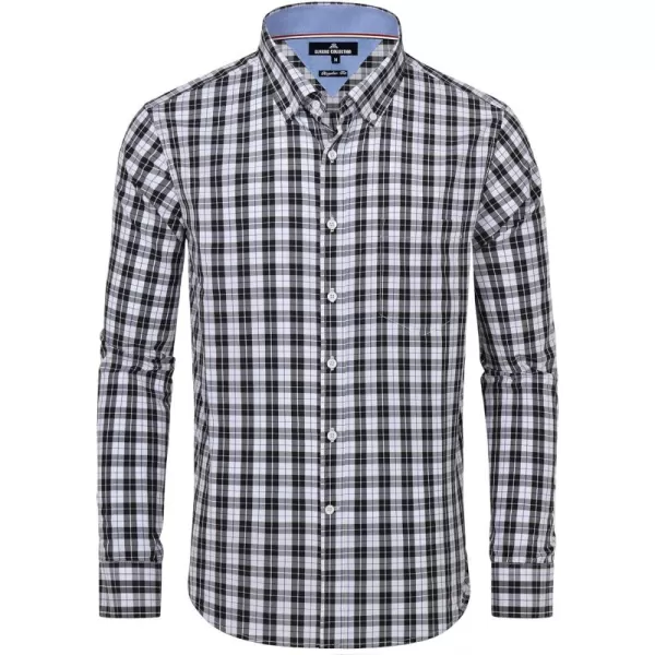 Alimens &amp; Gentle Men's Plaid Button Down Shirts Cotton Long Sleeve Dress Shirts Regular Fit Gingham Shirts