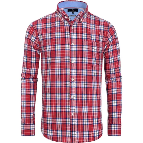 Alimens &amp; Gentle Men's Plaid Button Down Shirts Cotton Long Sleeve Dress Shirts Regular Fit Gingham Shirts