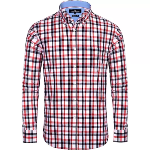 Alimens &amp; Gentle Men's Plaid Button Down Shirts Cotton Long Sleeve Dress Shirts Regular Fit Gingham Shirts