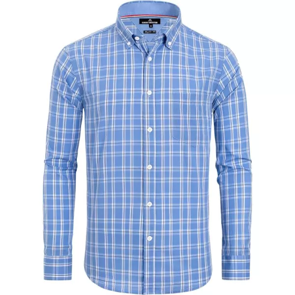 Alimens &amp; Gentle Men's Plaid Button Down Shirts Cotton Long Sleeve Dress Shirts Regular Fit Gingham Shirts