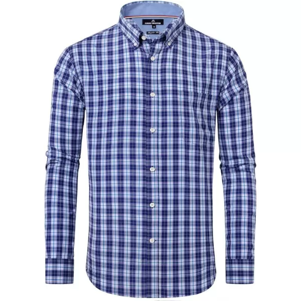 Alimens &amp; Gentle Men's Plaid Button Down Shirts Cotton Long Sleeve Dress Shirts Regular Fit Gingham Shirts