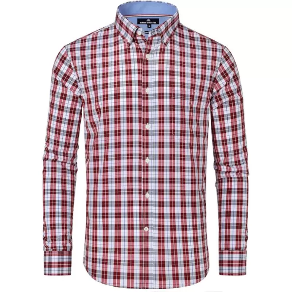 Alimens &amp; Gentle Men's Plaid Button Down Shirts Cotton Long Sleeve Dress Shirts Regular Fit Gingham Shirts