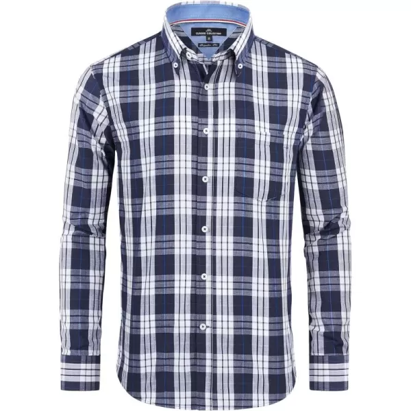 Alimens &amp; Gentle Men's Plaid Button Down Shirts Cotton Long Sleeve Dress Shirts Regular Fit Gingham Shirts