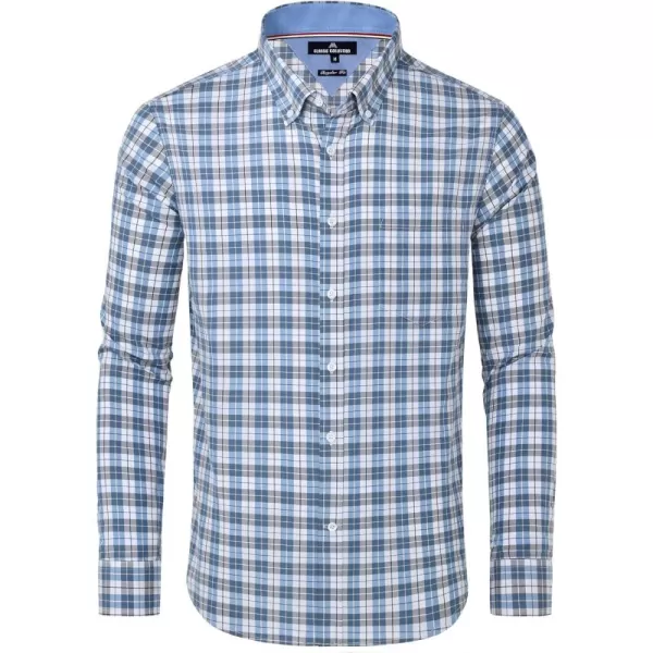 Alimens &amp; Gentle Men's Plaid Button Down Shirts Cotton Long Sleeve Dress Shirts Regular Fit Gingham Shirts