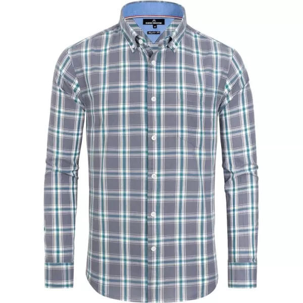 Alimens &amp; Gentle Men's Plaid Button Down Shirts Cotton Long Sleeve Dress Shirts Regular Fit Gingham Shirts