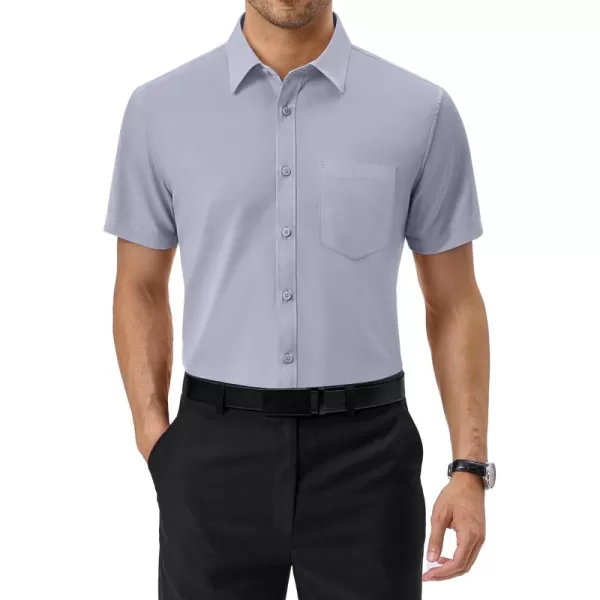 Alimens &amp; Gentle Mens Short Sleeve Dress Shirts Regular Fit Cotton Stretch Wrinkle-Resistant Button Down Shirts