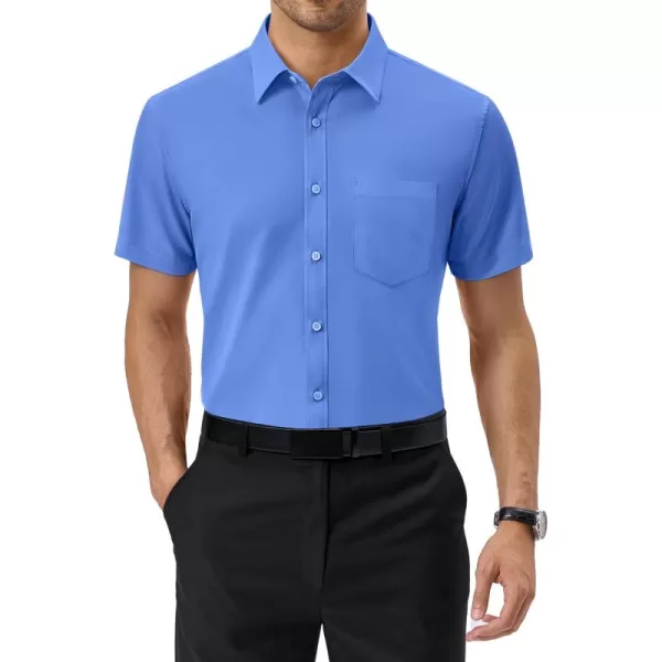 Alimens &amp; Gentle Mens Short Sleeve Dress Shirts Regular Fit Cotton Stretch Wrinkle-Resistant Button Down Shirts