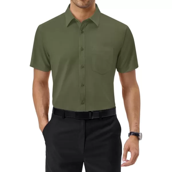Alimens &amp; Gentle Mens Short Sleeve Dress Shirts Regular Fit Cotton Stretch Wrinkle-Resistant Button Down Shirts