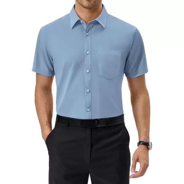 Alimens &amp; Gentle Mens Short Sleeve Dress Shirts Regular Fit Cotton Stretch Wrinkle-Resistant Button Down Shirts