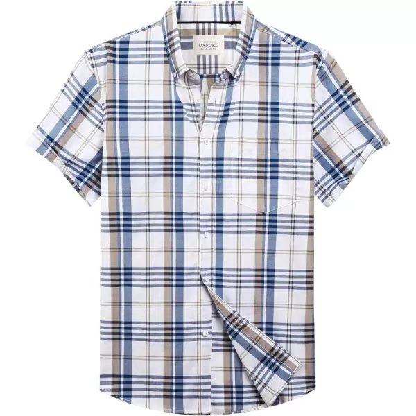 Alimens &amp; Gentle Men's Short Sleeve Oxford Shirt Regular Fit Button Down Collar Shirts with Pocket