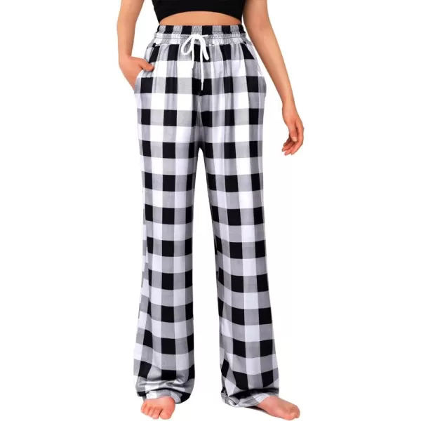 Alimens &amp; Gentle Womens Pajama Pants Plaid Stretch Comfy Lounge Pants Drawstring Sleep Bottoms with Pockets