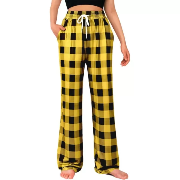 Alimens &amp; Gentle Womens Pajama Pants Plaid Stretch Comfy Lounge Pants Drawstring Sleep Bottoms with Pockets