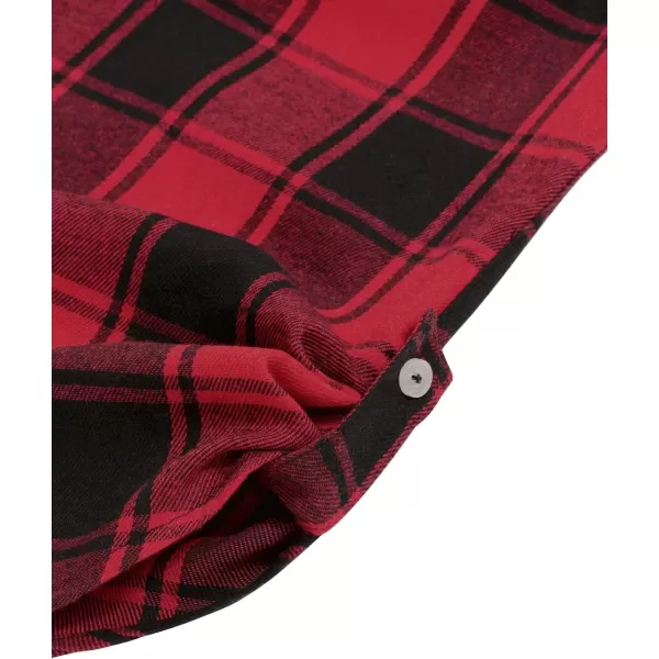 Alimens &amp; Gentle Womens Plaid Flannel Shirts Long Sleeve Roll Up Casual Button Down Shirt