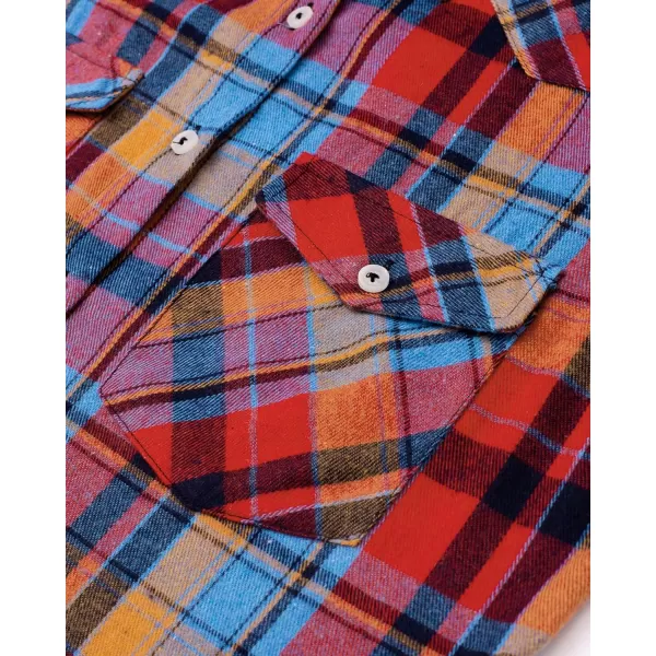 Alimens &amp; Gentle Womens Plaid Flannel Shirts Long Sleeve Roll Up Casual Button Down Shirt