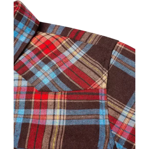 Alimens &amp; Gentle Womens Plaid Flannel Shirts Long Sleeve Roll Up Casual Button Down Shirt