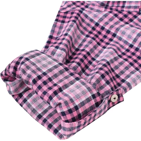 Alimens &amp; Gentle Womens Plaid Flannel Shirts Long Sleeve Roll Up Casual Button Down Shirt