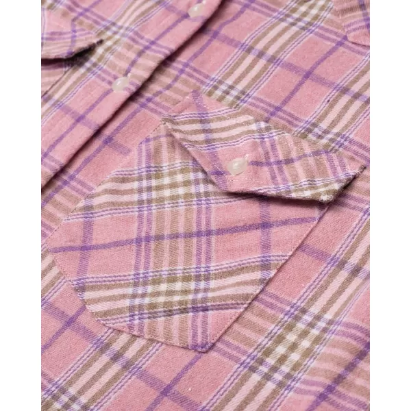 Alimens &amp; Gentle Womens Plaid Flannel Shirts Long Sleeve Roll Up Casual Button Down Shirt