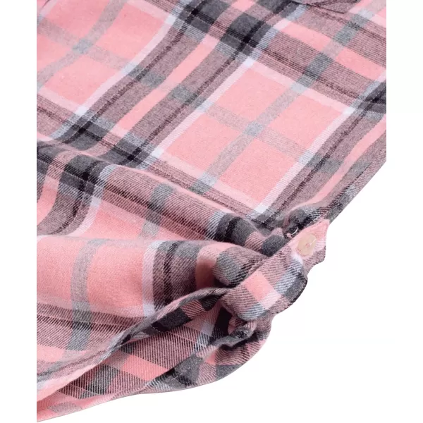 Alimens &amp; Gentle Womens Plaid Flannel Shirts Long Sleeve Roll Up Casual Button Down Shirt