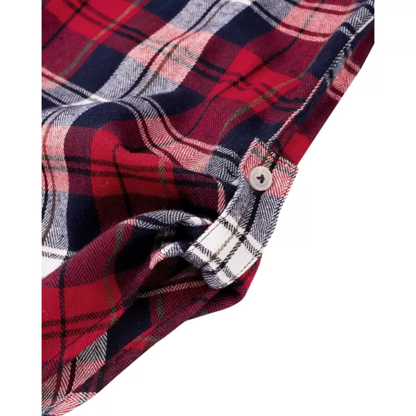Alimens &amp; Gentle Womens Plaid Flannel Shirts Long Sleeve Roll Up Casual Button Down Shirt
