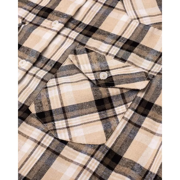 Alimens &amp; Gentle Womens Plaid Flannel Shirts Long Sleeve Roll Up Casual Button Down Shirt