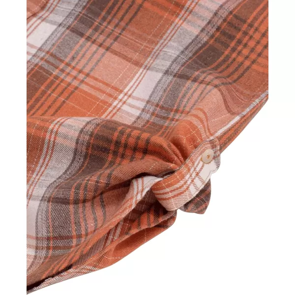 Alimens &amp; Gentle Womens Plaid Flannel Shirts Long Sleeve Roll Up Casual Button Down Shirt